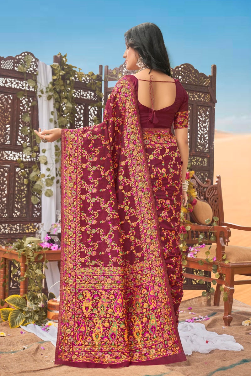 Glory Sarees Women's Kashmiri Cotton Woven Saree With Blouse Piece (Heritage_Silk108_Maroon) - Image 5