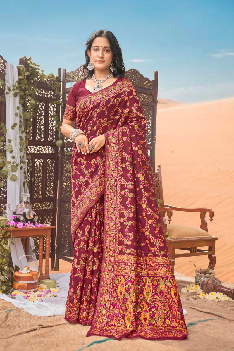 Glory Sarees Women's Kashmiri Cotton Woven Saree With Blouse Piece (Heritage_Silk108_Maroon) - Image 2