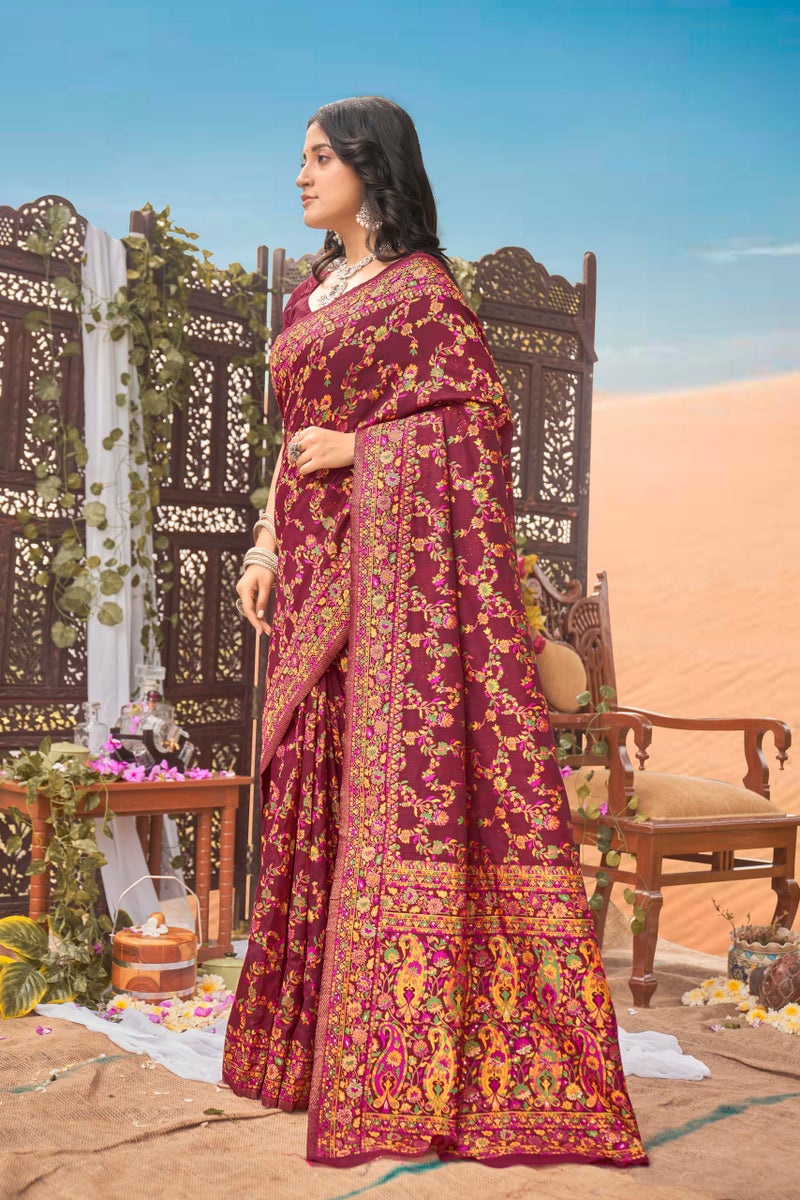 Glory Sarees Women's Kashmiri Cotton Woven Saree With Blouse Piece (Heritage_Silk108_Maroon) - Image 4