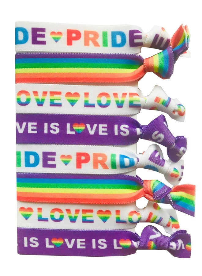 Sportigift 8 Piece Rainbow Hair Tie Set - LGBTQ Pride Parade, Festival and Party Accessories - Equality Celebration Supplies - Image 1