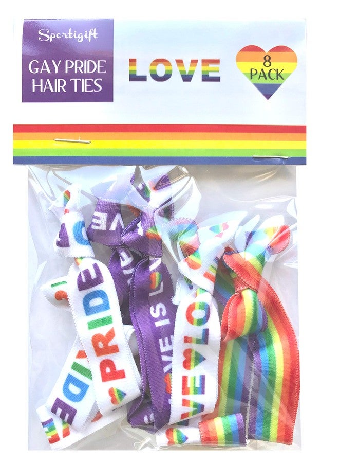 Sportigift 8 Piece Rainbow Hair Tie Set - LGBTQ Pride Parade, Festival and Party Accessories - Equality Celebration Supplies - Image 3