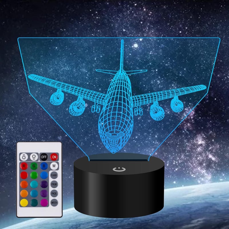 Al Raied ARS® Airplane Night Light 3D Illusion Lamp with Remote Control - 16 Color Changing LED Table Decor - Image 2