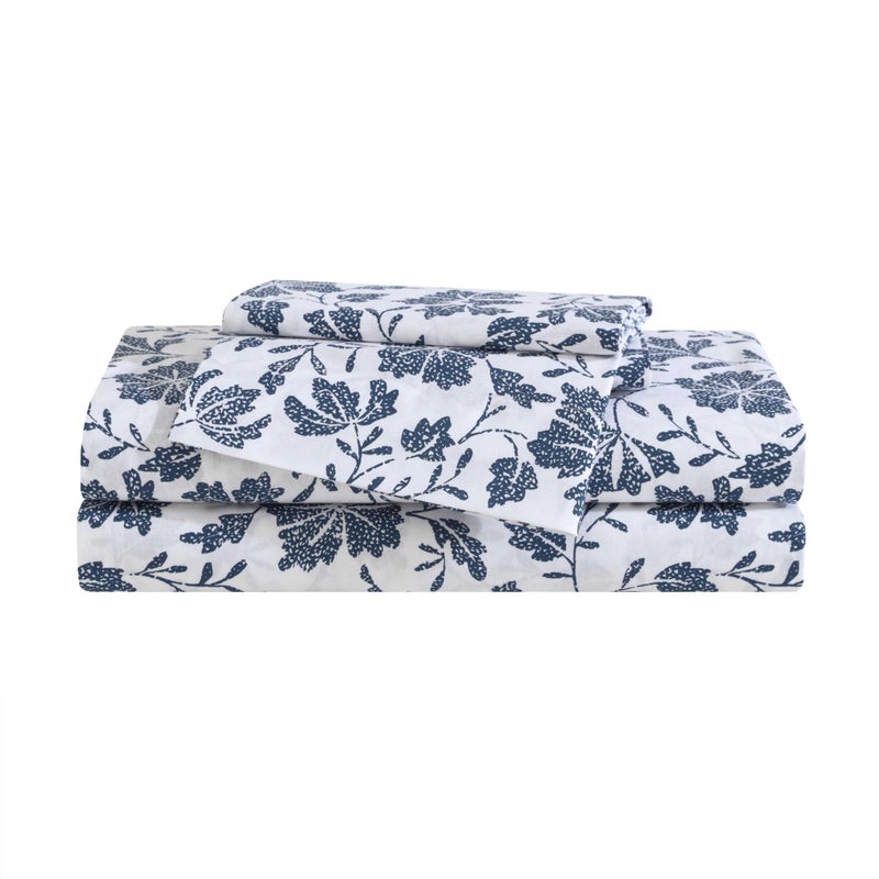 Eddie Bauer Eddie Bauer - King Sheet Set  Premium Cotton Percale Bedding Set  Floral Home Decor  Oeko-Tex Certified (Woodblock Floral Blue  King)  - Image 1