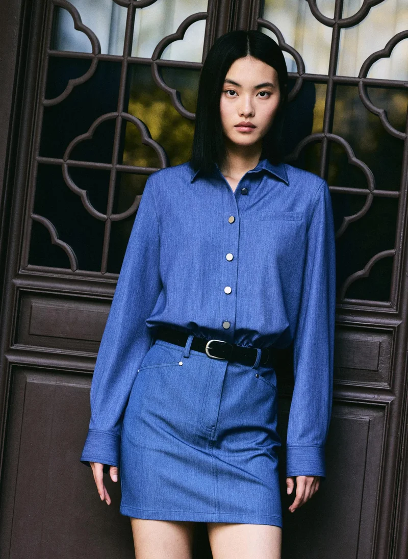 Lichi  Mini shirt dress with metal buttons for Women | Best Price UAE