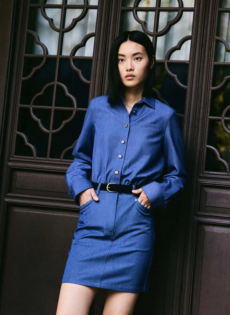 Lichi  Mini shirt dress with metal buttons for Women | Best Price UAE