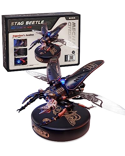 ROKR 3D Puzzles for Adults Electric Insect Metal Model Building Kit Desk Toys Hobby Kit for Adults Gift for Teens Stag Beetle - Image 1