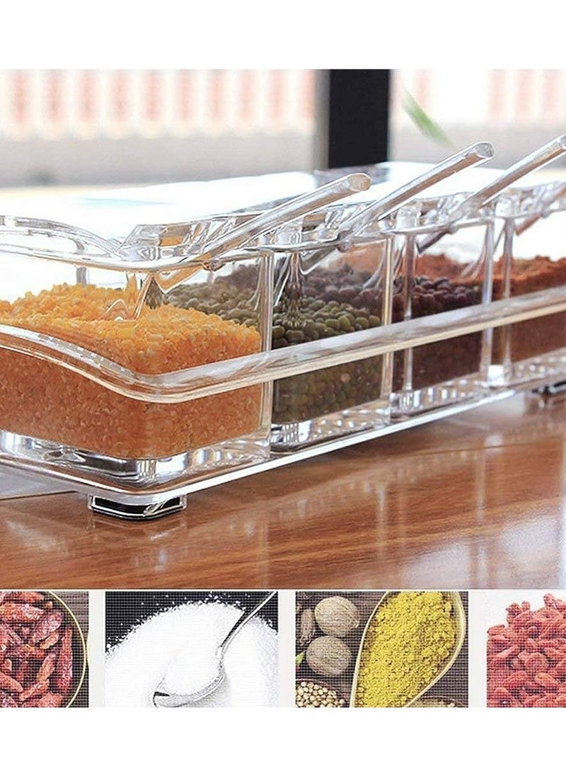 Spaceshoop - Acrylic spice jar set of 4 with lid and spoons inside stand - Image 1