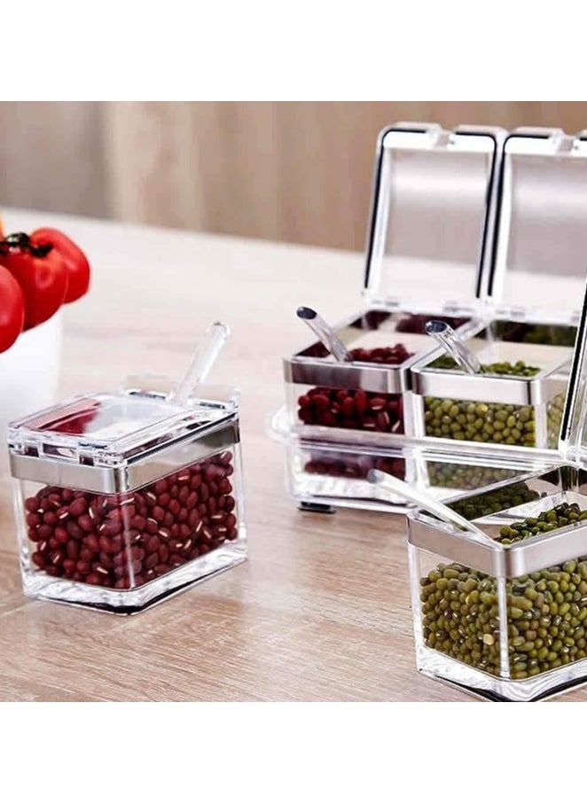 Spaceshoop - Acrylic spice jar set of 4 with lid and spoons inside stand - Image 1