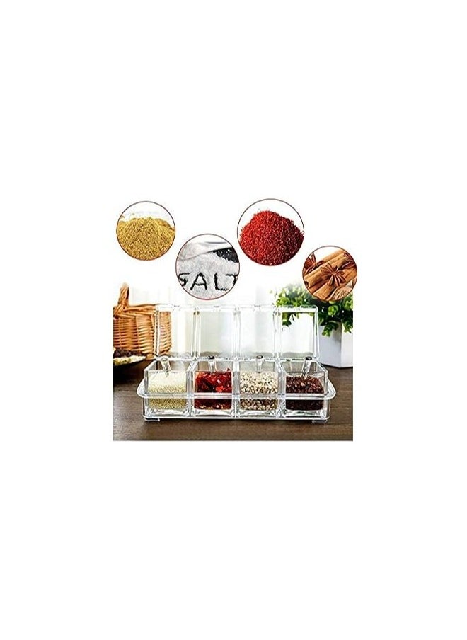 Spaceshoop - Acrylic spice jar set of 4 with lid and spoons inside stand - Image 1