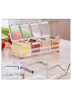 Acrylic spice jar set of 4 with lid and spoons inside stand