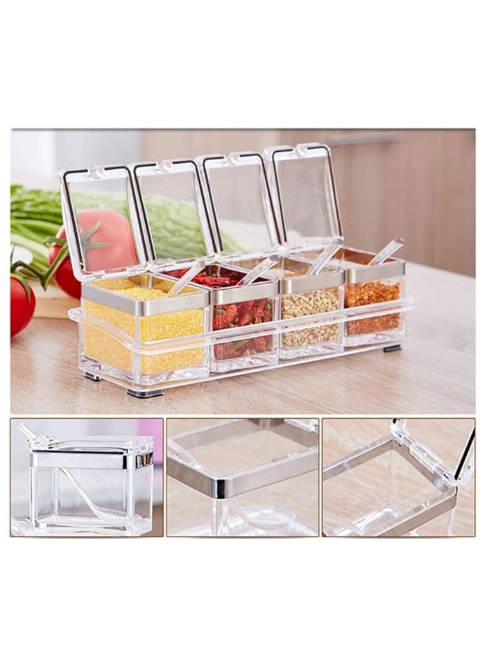 Spaceshoop - Acrylic spice jar set of 4 with lid and spoons inside stand - Image 1