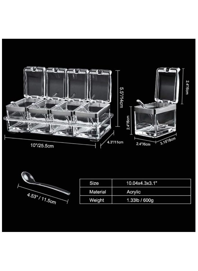 Spaceshoop - Acrylic spice jar set of 4 with lid and spoons inside stand - Image 1