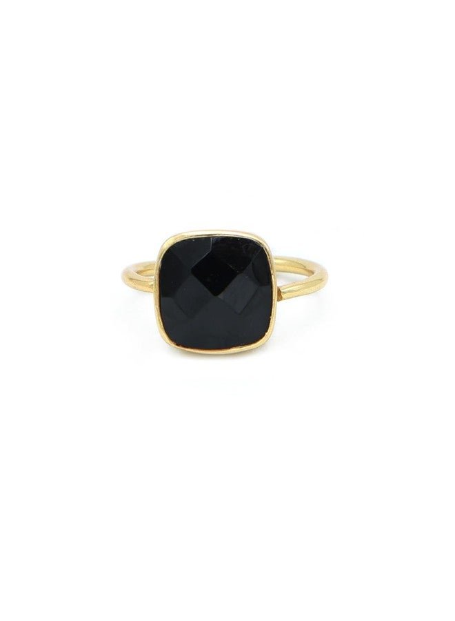 Dua Black Onyx Cushion Ring – Bold & Elegant Gold-Plated Protective Jewelry - Image 1