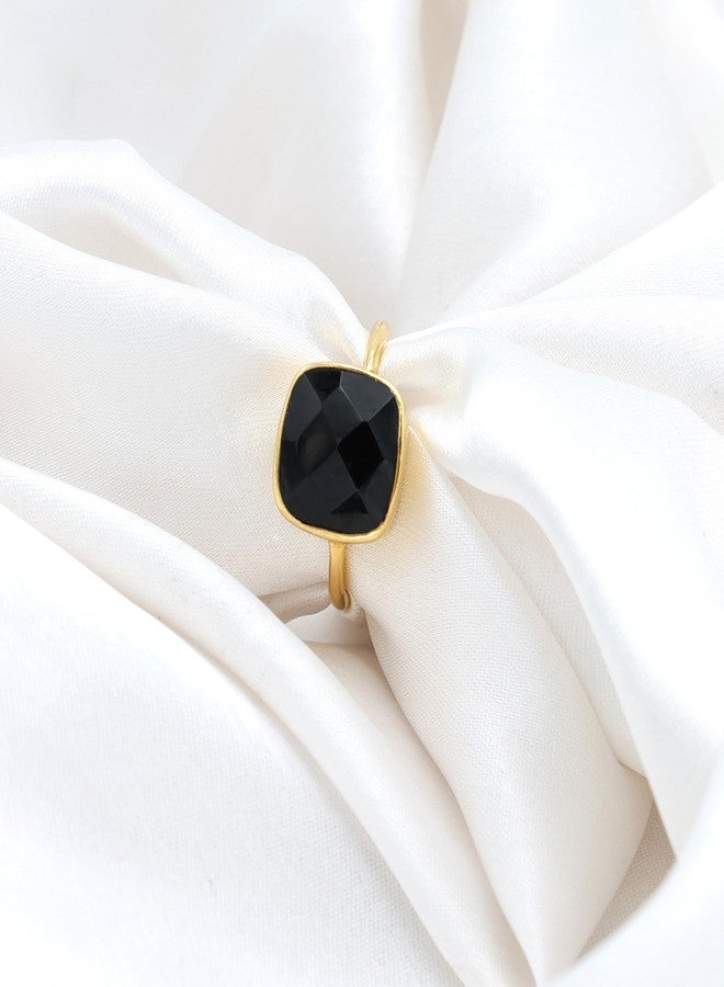 Dua Black Onyx Cushion Ring – Bold & Elegant Gold-Plated Protective Jewelry - Image 2