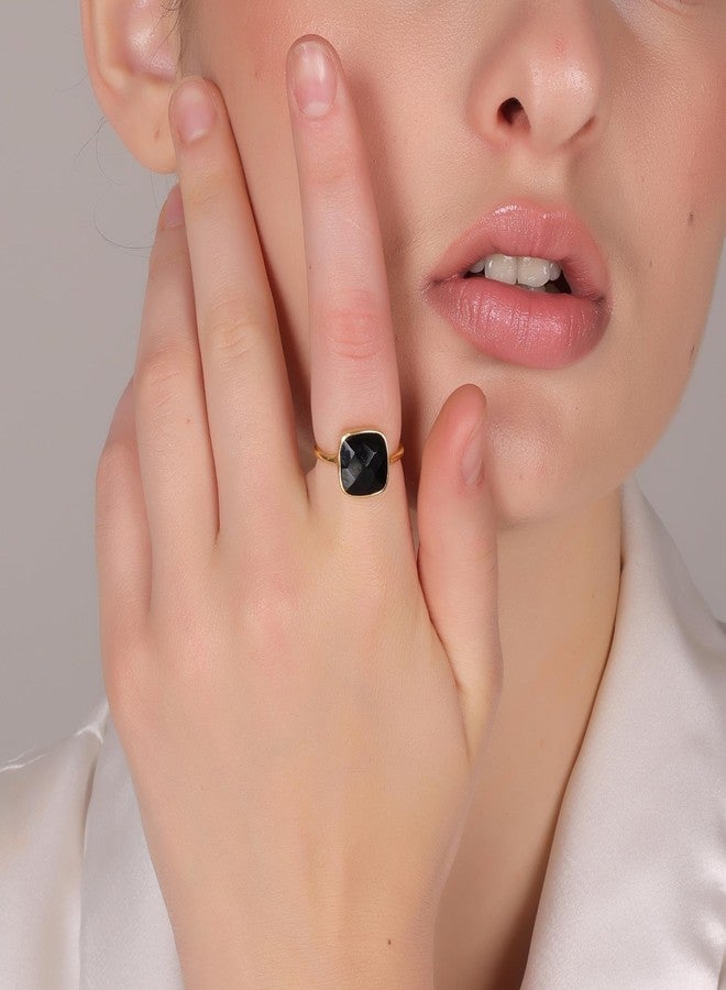 Dua Black Onyx Cushion Ring – Bold & Elegant Gold-Plated Protective Jewelry - Image 4