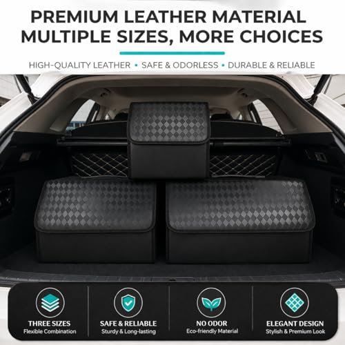 JVCV® Stylish Embossed PU Leather Car Trunk Organizer – Foldable Multipurpose Car Boot Storage Box with Handle Design | Durable & Elegant Car Interior Organizer for Travel (Style A, Black - Small) - Image 5