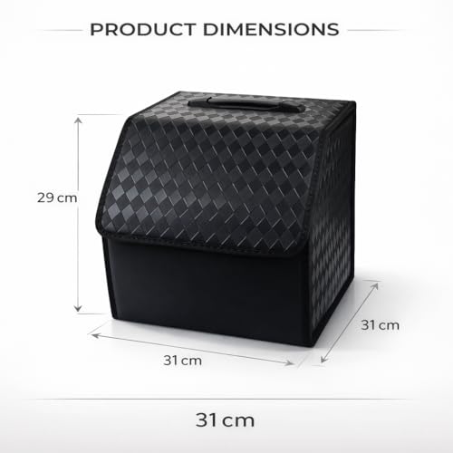 JVCV® Stylish Embossed PU Leather Car Trunk Organizer – Foldable Multipurpose Car Boot Storage Box with Handle Design | Durable & Elegant Car Interior Organizer for Travel (Style A, Black - Small) - Image 3
