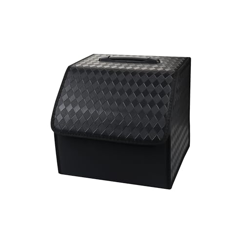 JVCV® Stylish Embossed PU Leather Car Trunk Organizer – Foldable Multipurpose Car Boot Storage Box with Handle Design | Durable & Elegant Car Interior Organizer for Travel (Style A, Black - Small) - Image 1