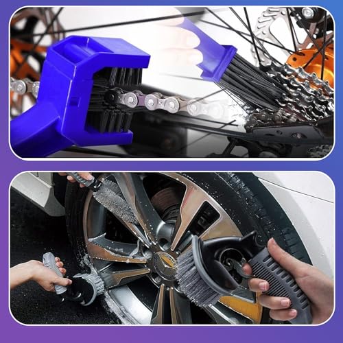 iWagon- 3 Pcs Bike Chain Cleaner Car Tyre Cleaning Wheel Tire Rim Scrub Brush,Chain Brush Wash Useful Car Truck Motorcycle Bike Washing Cleaning Tool - Image 4