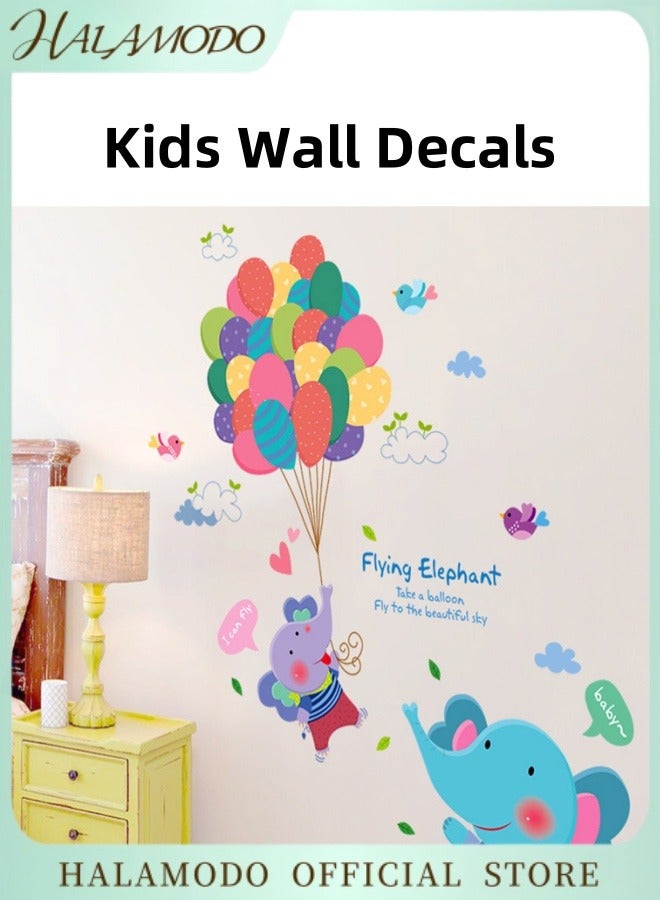 HALAMODO Kids' Wall Stickers with Elephant Pattern DIY Self-Adhesive Cartoon Decals Home Decor for Living Room & TV Background & Bedroom & Kids Room & Nursery - Image 1