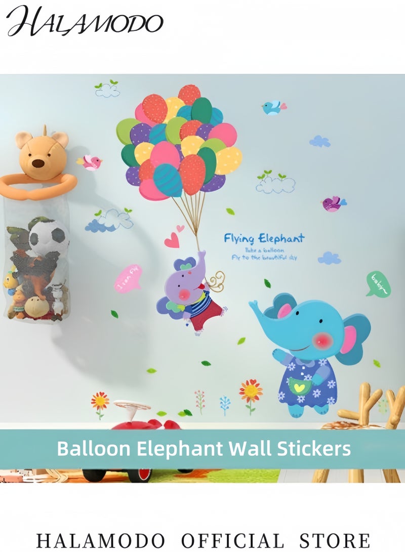 HALAMODO Kids' Wall Stickers with Elephant Pattern DIY Self-Adhesive Cartoon Decals Home Decor for Living Room & TV Background & Bedroom & Kids Room & Nursery - Image 3