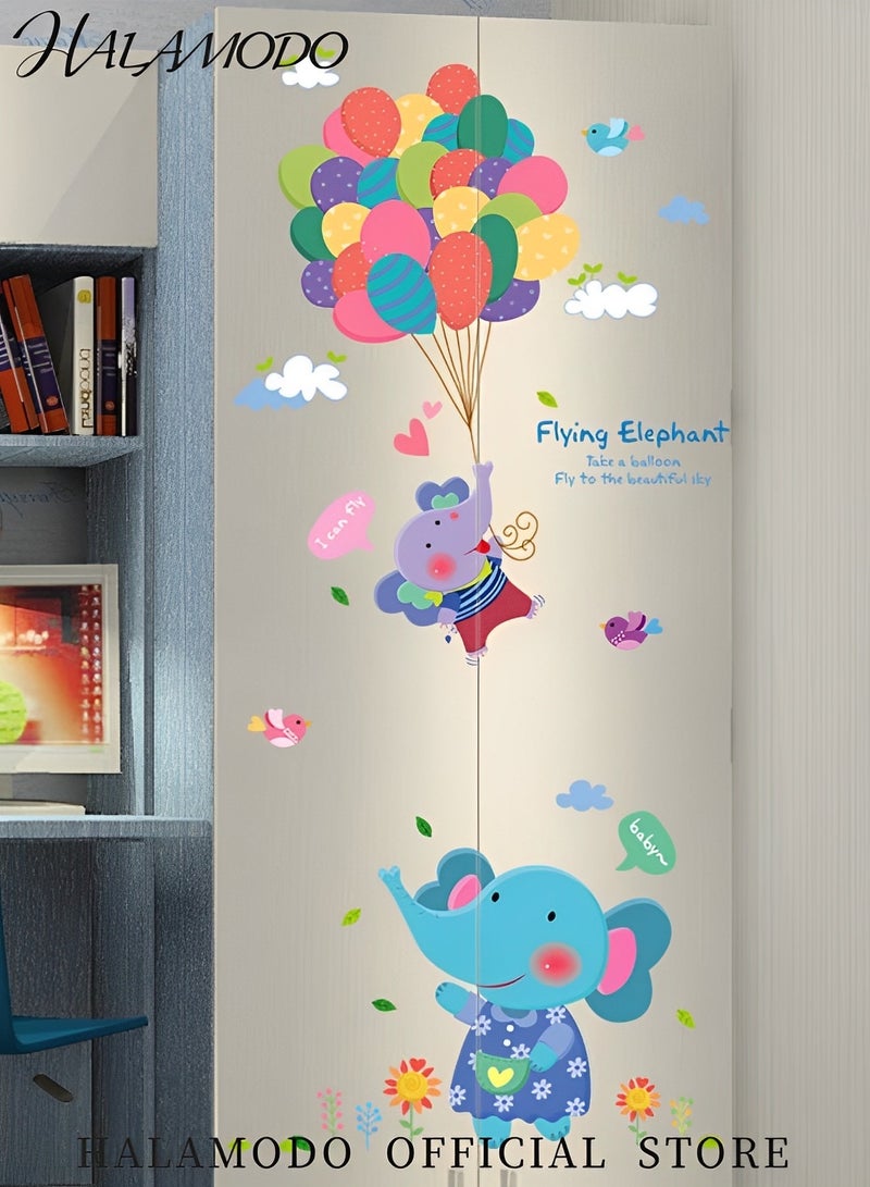 HALAMODO Kids' Wall Stickers with Elephant Pattern DIY Self-Adhesive Cartoon Decals Home Decor for Living Room & TV Background & Bedroom & Kids Room & Nursery - Image 5