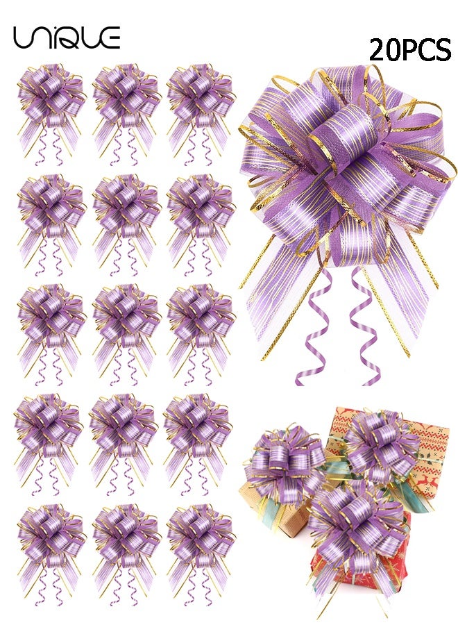 Unique 20 Pieces Pull Bow Wrapping - Ribbon Pull Bows, for Wedding Baskets, Multicolor Ribbon Bow to Wrap Box or Floral Decoration, 6 Inches Diameter (Purple) - Image 1