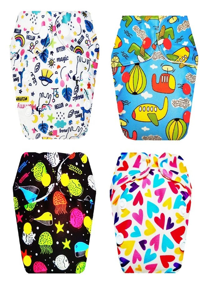 حفاضات قماشية فاخرة من دمبلدو للأطفال حديثي الولادة مع حشوة داخلية (عبوة من 4 قطع) | شعور بالجفاف والراحة | أزرار كبس قابلة للتعديل | مثالية لفصل الصيف الهندي | من 0 إلى 4 أشهر | للجنسين - Image 1