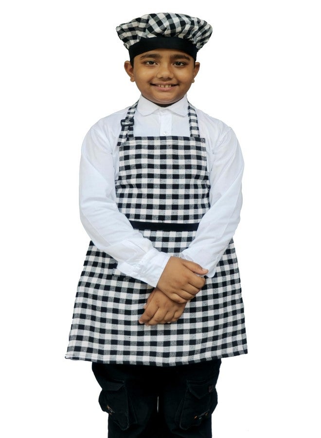 Switchon Waterproof Kids Multi Purpose Cooking Painting and School checkered kids Apron with Chef cap for 5 Yrs to 12 yrs (Black_White) - Image 1