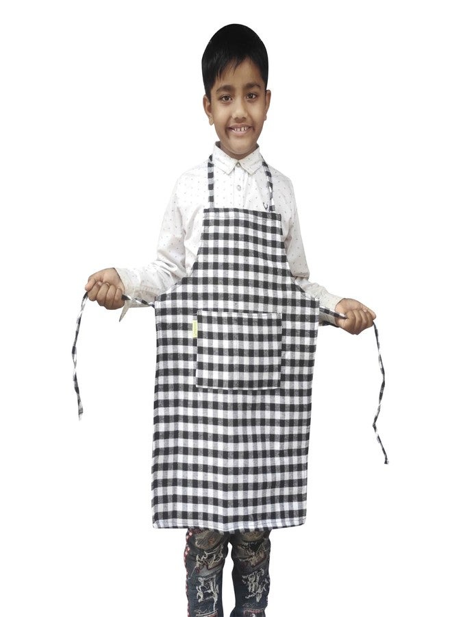 Switchon Waterproof Kids Multi Purpose Cooking Painting and School checkered kids Apron with Chef cap for 5 Yrs to 12 yrs (Black_White) - Image 2