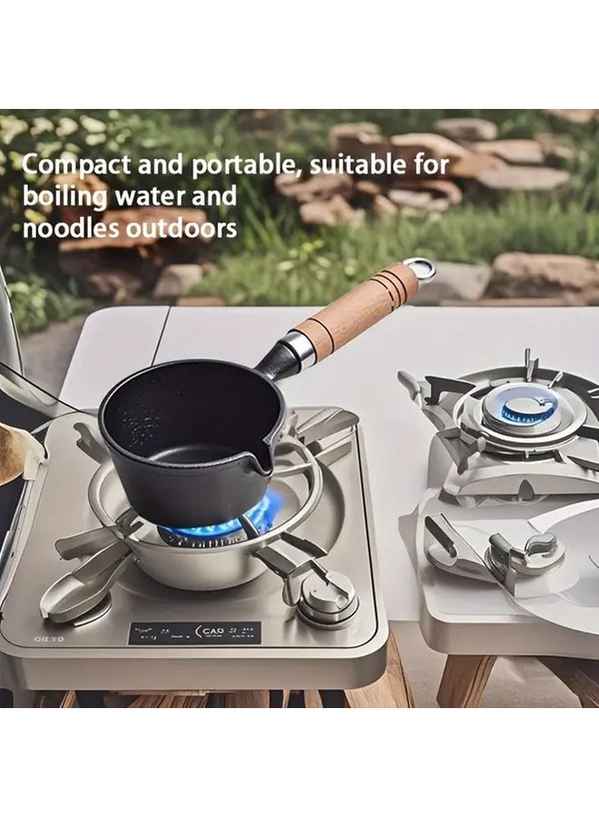 Cast Iron Small Pot Frying Pan with Wooden Handle for Eggs Hot Oil Food Safe Kitchen Essential - Image 1