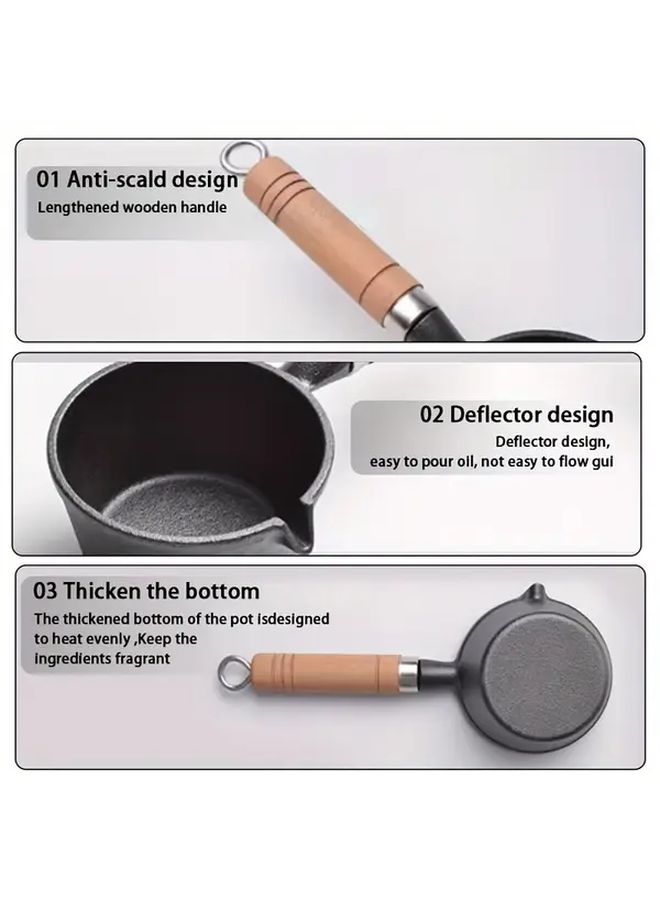 Cast Iron Small Pot Frying Pan with Wooden Handle for Eggs Hot Oil Food Safe Kitchen Essential - Image 4