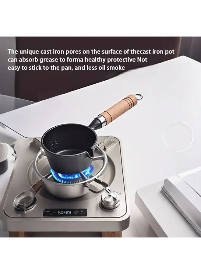 Cast Iron Small Pot Frying Pan with Wooden Handle for Eggs Hot Oil Food Safe Kitchen Essential - Image 5