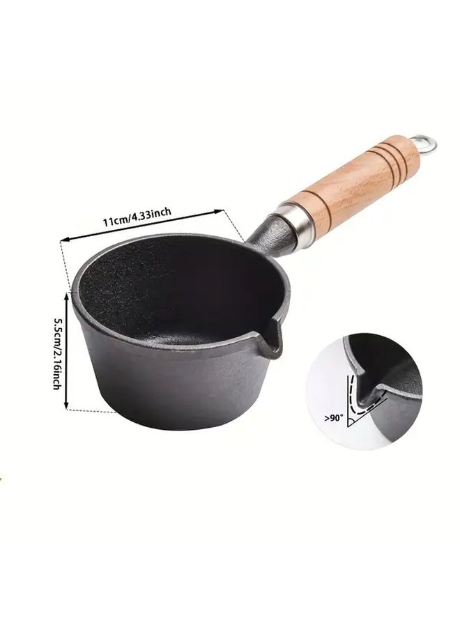 Cast Iron Small Pot Frying Pan with Wooden Handle for Eggs Hot Oil Food Safe Kitchen Essential - Image 3