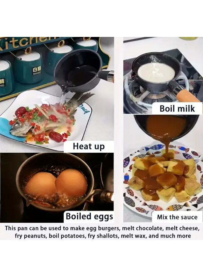 Cast Iron Small Pot Frying Pan with Wooden Handle for Eggs Hot Oil Food Safe Kitchen Essential - Image 2