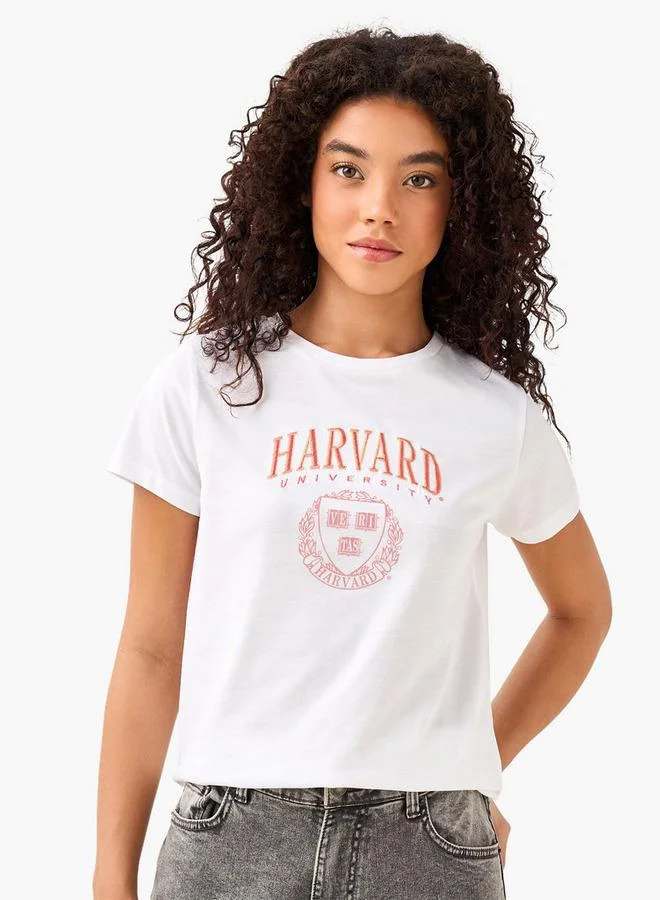 اس بي كاركترز Cotton T-shirt with Harvard University Embroidery