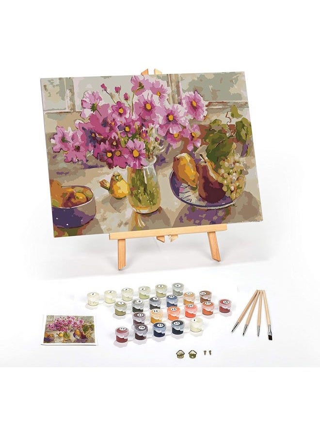 Ledgebay Paint by Numbers for Adults: Beginner to Advanced Number Painting Kit - Fun DIY Adult Arts and Crafts Projects - Kits Include - Cosmos from The Garden 12" x 16" Framed Cosmos From the Garden - Image 1