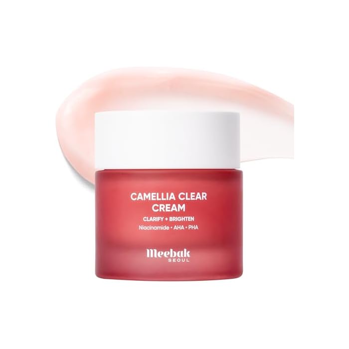 Meebak Camellia Clear Cream with 5% Niacinamide, PHA & AHA Exfoliant & Ceramides, Gentle Resurfacing Korean Moisturizer for Face, Daily Exfoliating Mandelic Acid Pore Cream, Korean Skin Care