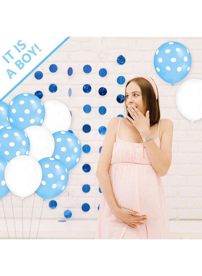 AnnoDeel 50 pcs White Blue Polka Dot Latex Balloons, 12inch White and Blue Polka Dot Balloon for Boys Baby Shower Birthday Wedding Anniversary Party Decoration - Image 5