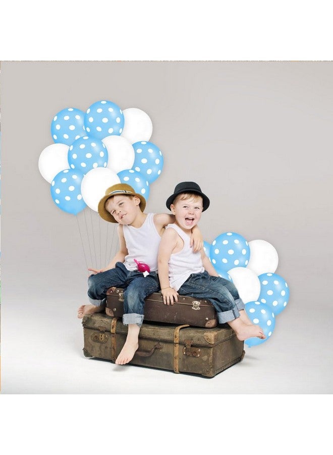 AnnoDeel 50 pcs White Blue Polka Dot Latex Balloons, 12inch White and Blue Polka Dot Balloon for Boys Baby Shower Birthday Wedding Anniversary Party Decoration - Image 4