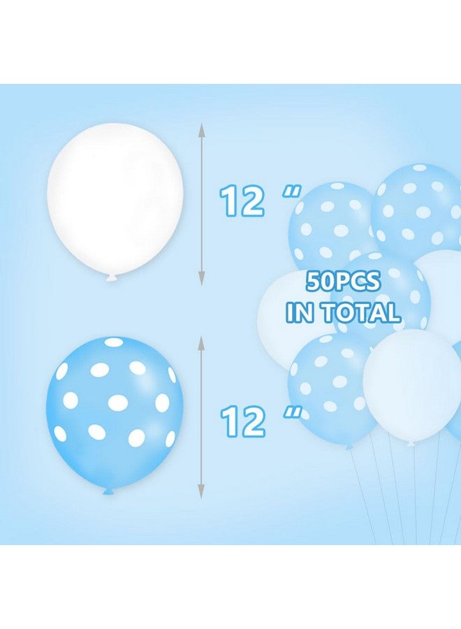 AnnoDeel 50 pcs White Blue Polka Dot Latex Balloons, 12inch White and Blue Polka Dot Balloon for Boys Baby Shower Birthday Wedding Anniversary Party Decoration - Image 2