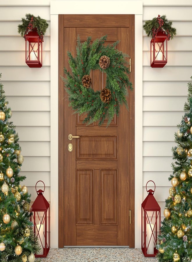 Sggvecsy 22’’ Real Touch Norfolk Pine Wreath Artificial Christmas Green Cedar Wreath for Front Door with Pinecones Christmas Decorations for Winter Farmhouse Wall Indoor Outdoor Home Holiday Xmas Decor - Image 4