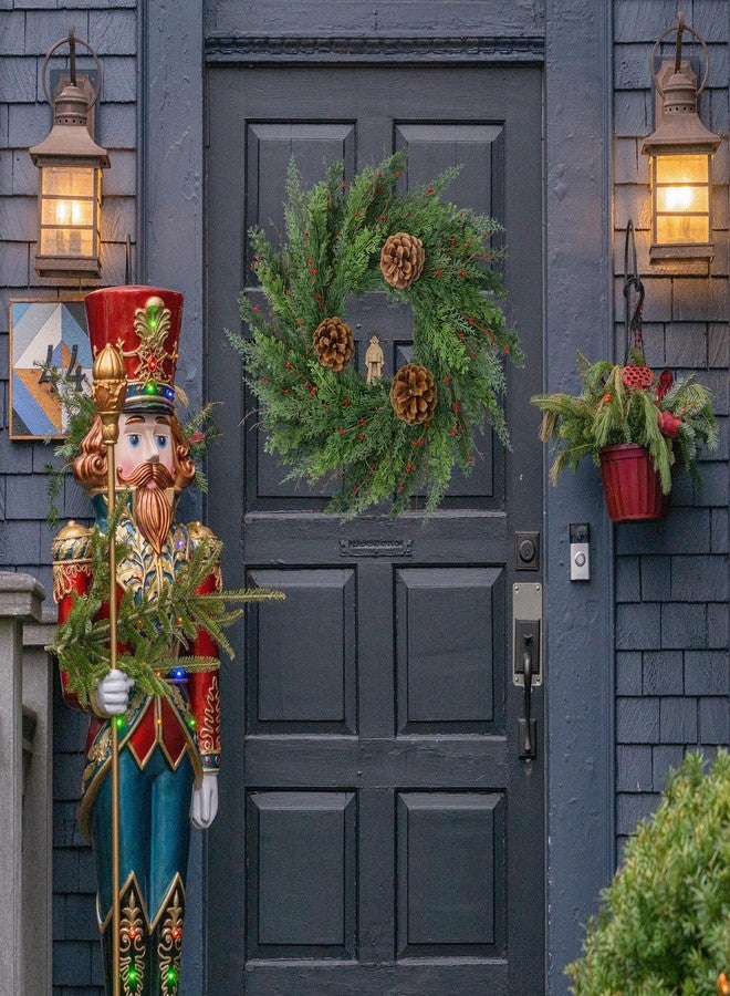 Sggvecsy 22’’ Real Touch Norfolk Pine Wreath Artificial Christmas Green Cedar Wreath for Front Door with Pinecones Christmas Decorations for Winter Farmhouse Wall Indoor Outdoor Home Holiday Xmas Decor - Image 5