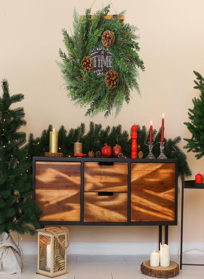 Sggvecsy 22’’ Real Touch Norfolk Pine Wreath Artificial Christmas Green Cedar Wreath for Front Door with Pinecones Christmas Decorations for Winter Farmhouse Wall Indoor Outdoor Home Holiday Xmas Decor - Image 3