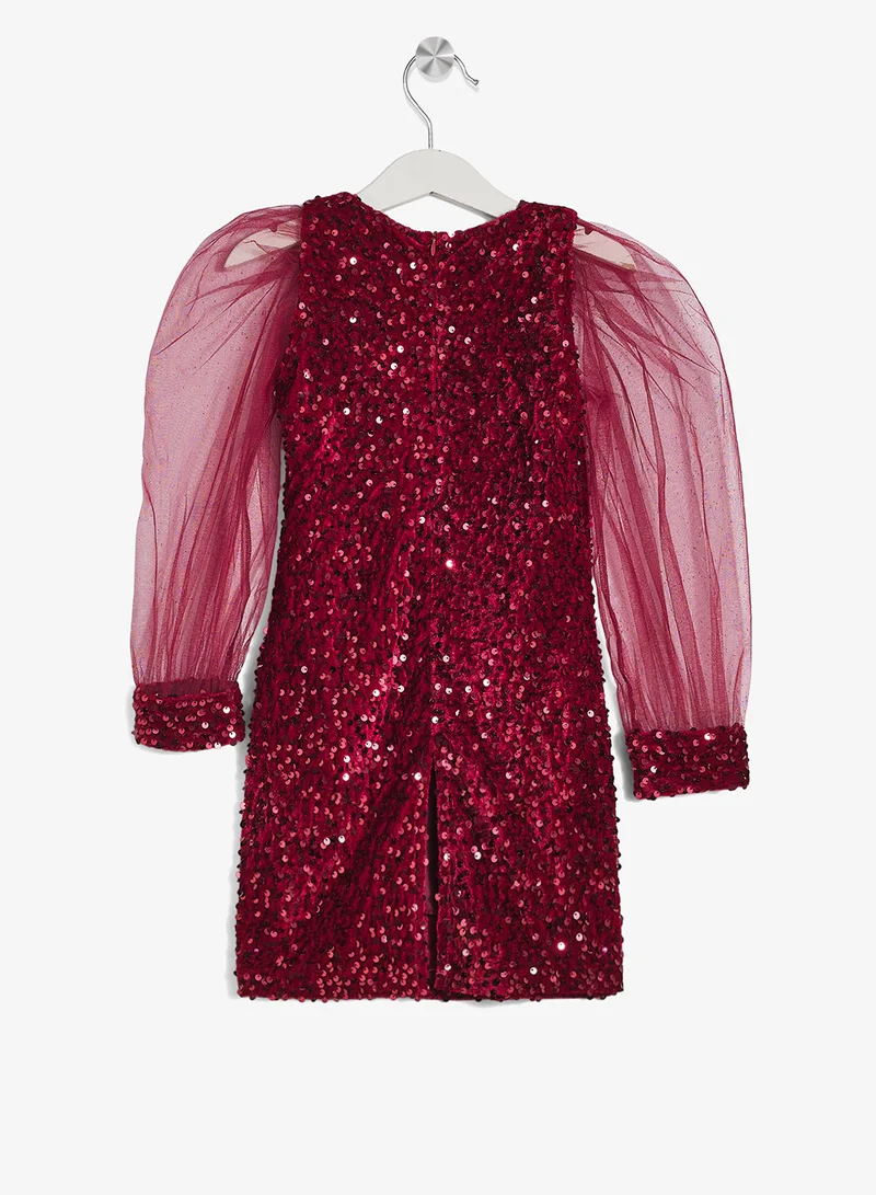 Little Golden Apple Little Puff Sleeve Sequin Dress