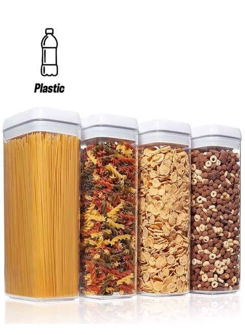 Airtight Food Storage Containers Set with Lock Lids, Set of 4, Pantry Organization Plastic Storage Jar Storage Tank for Cereal,Coffee,Sugar 1800ml