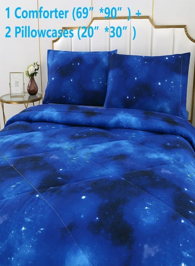 SDIII 3PCS Blue Galaxy Comforter Set Twin, Soft Microfiber Lightweight Space Comforter Twin, Galaxy Bedding Quilt Set for Boys Girls Kids and Teens - Image 2