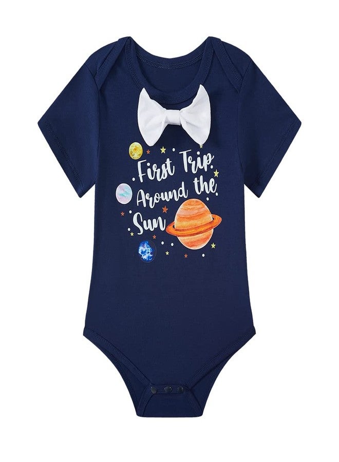Okbebe Baby Boy First One Year Old Space Birthday Outfit Infant First Trip Around The Sun Space Birthday Clothes (Dark Blue, 18M) - Image 2