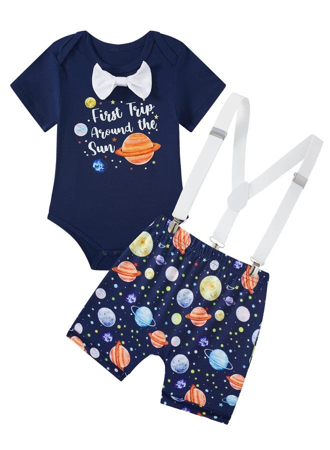 Okbebe Baby Boy First One Year Old Space Birthday Outfit Infant First Trip Around The Sun Space Birthday Clothes (Dark Blue, 18M) - Image 1