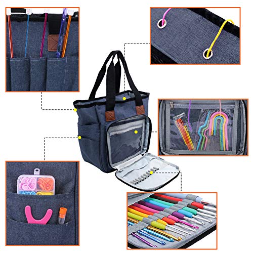 SumDirect Yarn Bag, Knitting Organizer Tote Bag Portable Storage Bag for Yarns, Carrying Projects, Knitting Needles, Crochet Hooks, Manuals and Other Accessories (Blue) - Image 3